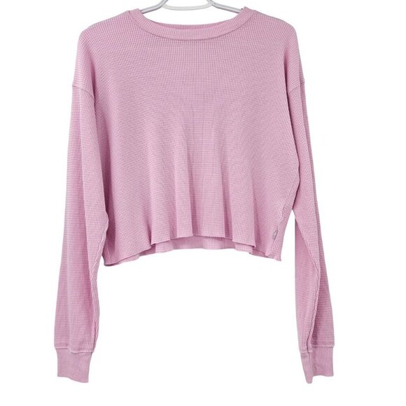Aritzia Tops - TNA Aritzia Waffle Crew Boxy Long Sleeve Top Pink Women’s Size XS Thermal Crop